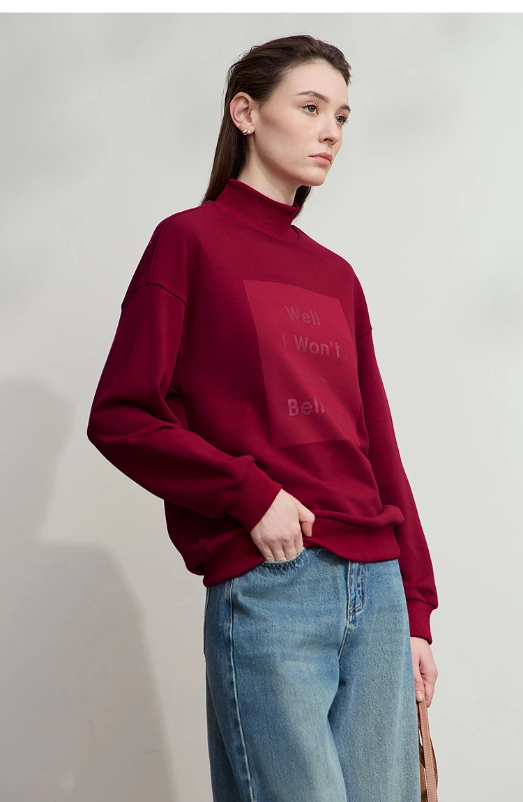 AMII Woman Sweatshirts 2025 Autumn New Minimalist Turtleneck Top Women Loose Knitted Christmas Cotton Female Sweatshirt 12544006