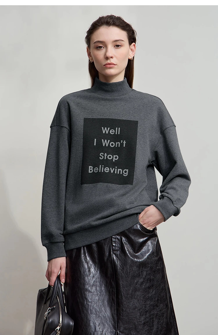 AMII Woman Sweatshirts 2025 Autumn New Minimalist Turtleneck Top Women Loose Knitted Christmas Cotton Female Sweatshirt 12544006