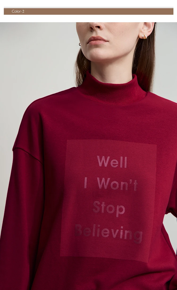 AMII Woman Sweatshirts 2025 Autumn New Minimalist Turtleneck Top Women Loose Knitted Christmas Cotton Female Sweatshirt 12544006