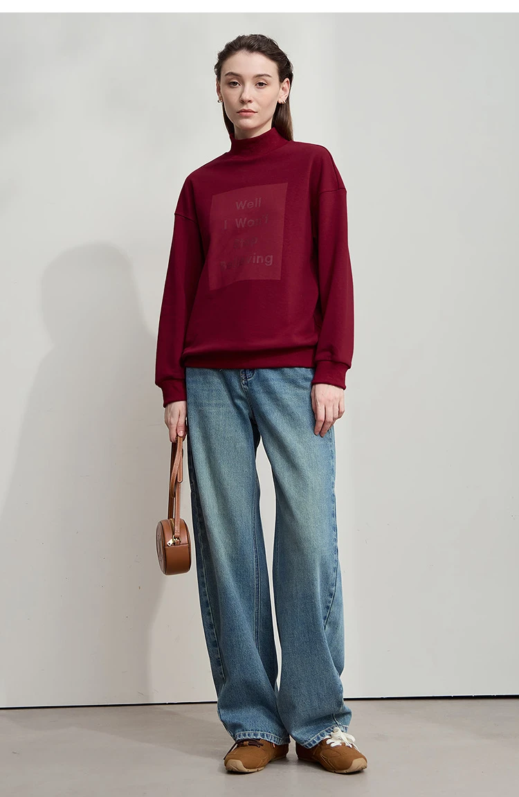 AMII Woman Sweatshirts 2025 Autumn New Minimalist Turtleneck Top Women Loose Knitted Christmas Cotton Female Sweatshirt 12544006