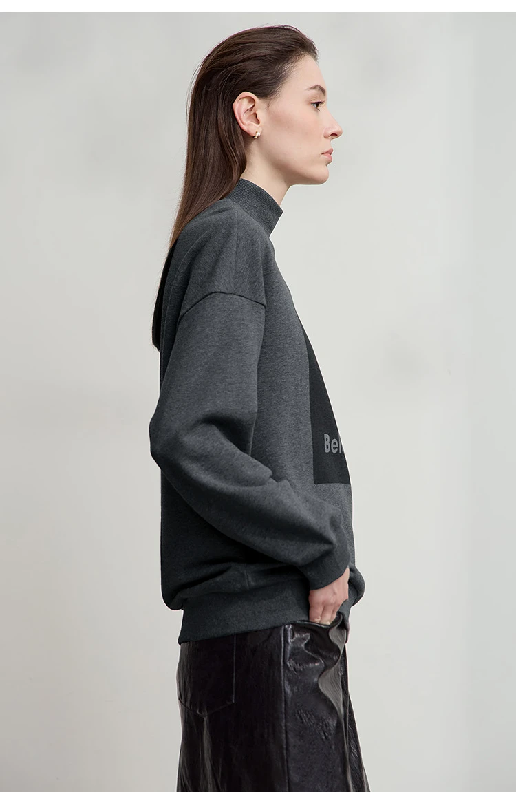 AMII Woman Sweatshirts 2025 Autumn New Minimalist Turtleneck Top Women Loose Knitted Christmas Cotton Female Sweatshirt 12544006