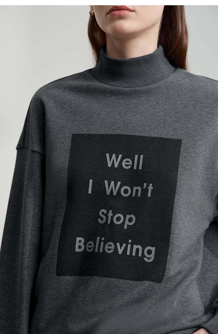 AMII Woman Sweatshirts 2025 Autumn New Minimalist Turtleneck Top Women Loose Knitted Christmas Cotton Female Sweatshirt 12544006
