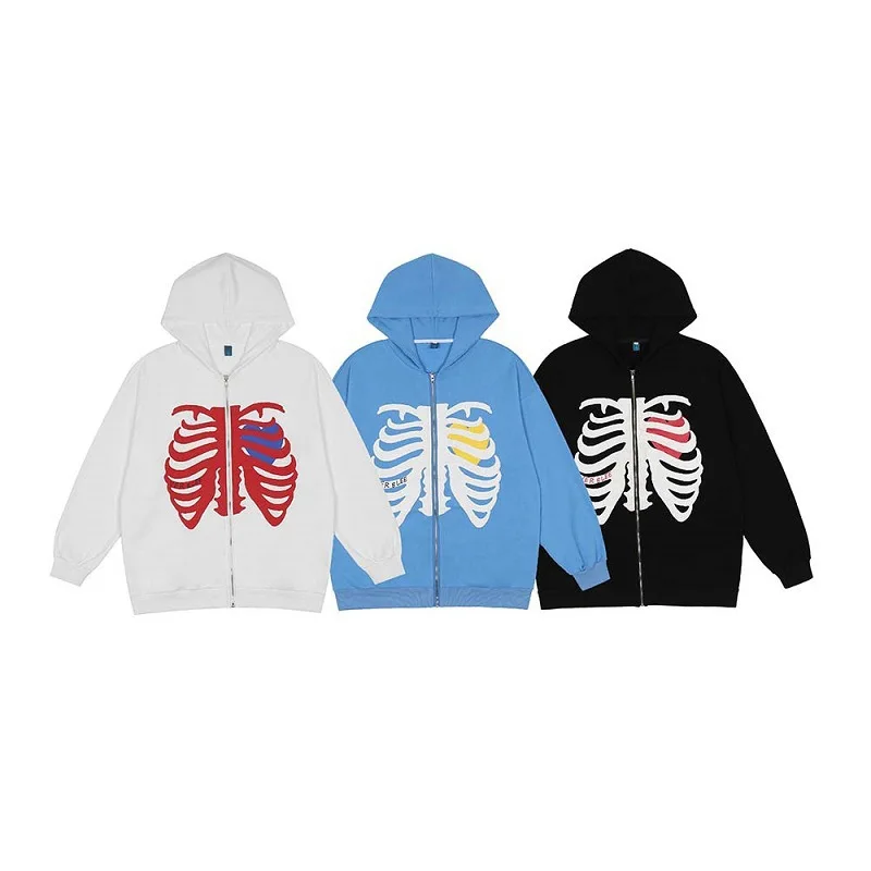 Y2K Skeleton Hoodies Women 2025 Vrouwen Gothic Zwart Zip Up Oversized Sweatshirt Dames Retro Harajuku Capuchon Streetwear Tops