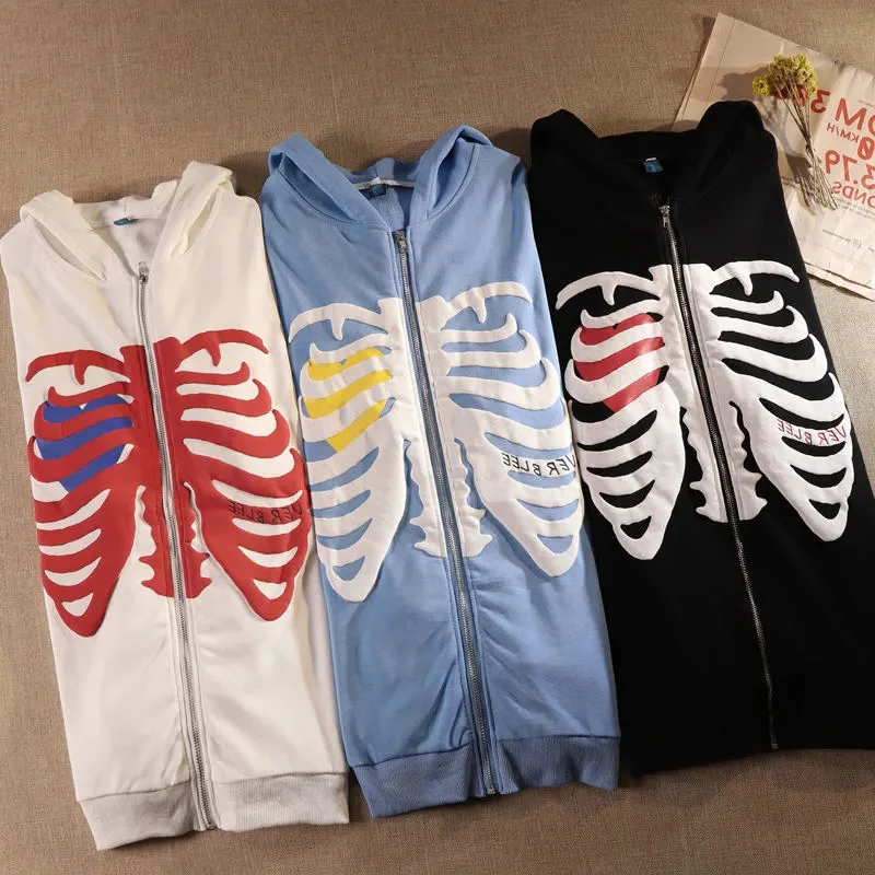 Y2K Skeleton Hoodies Women 2025 Vrouwen Gothic Zwart Zip Up Oversized Sweatshirt Dames Retro Harajuku Capuchon Streetwear Tops