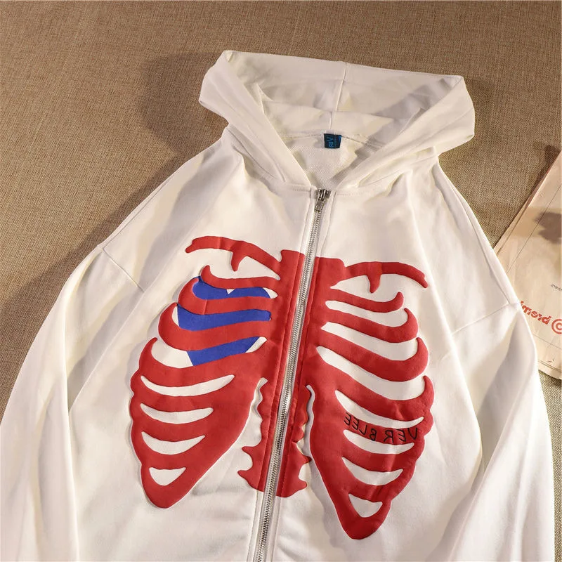 Y2K Skeleton Hoodies Women 2025 Vrouwen Gothic Zwart Zip Up Oversized Sweatshirt Dames Retro Harajuku Capuchon Streetwear Tops