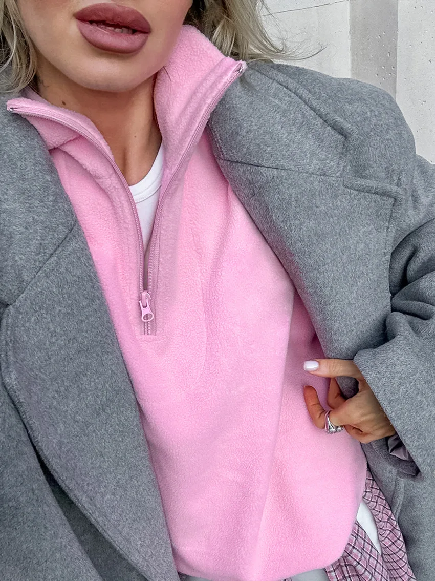 Talenza Women's Sports Pullover Sweatshirt Autumn New Pink Long Sleeve Loose Sweatshirt Casual Stand Collar Women's Pullover Y2k