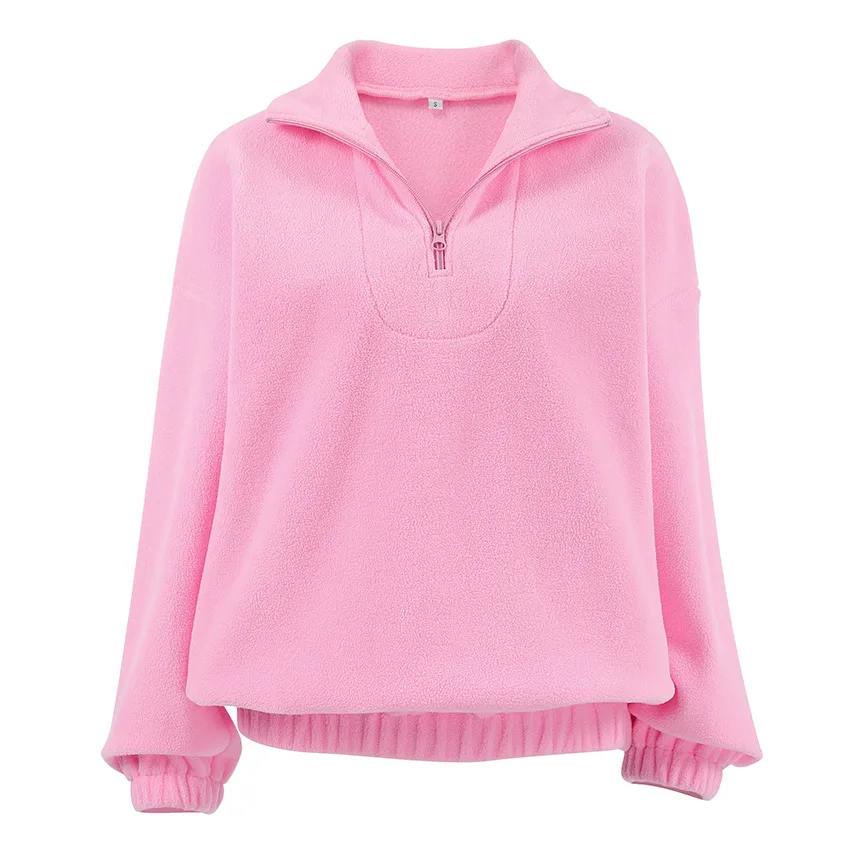 Talenza Women's Sports Pullover Sweatshirt Autumn New Pink Long Sleeve Loose Sweatshirt Casual Stand Collar Women's Pullover Y2k