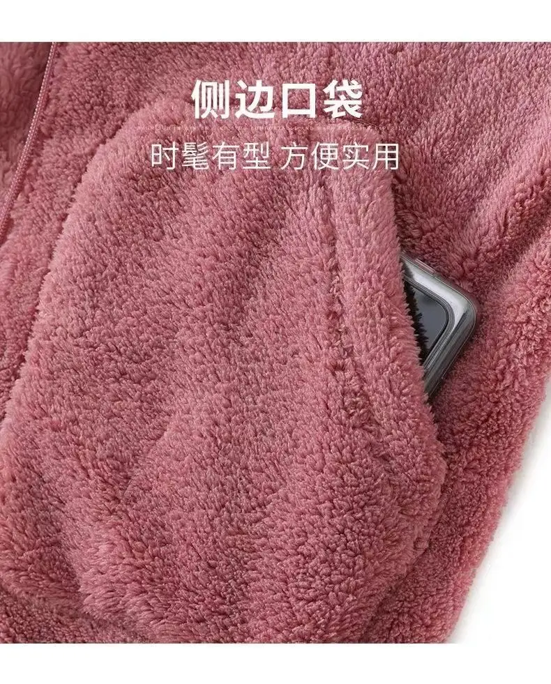 Rocker Fleece Sweatshirt Women Hooded Coral Fleece Jacket Autumn Winter Coat Warm Long Sleeve Zipper Sportswear Casual Loose