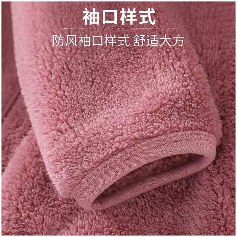 Rocker Fleece Sweatshirt Women Hooded Coral Fleece Jacket Autumn Winter Coat Warm Long Sleeve Zipper Sportswear Casual Loose