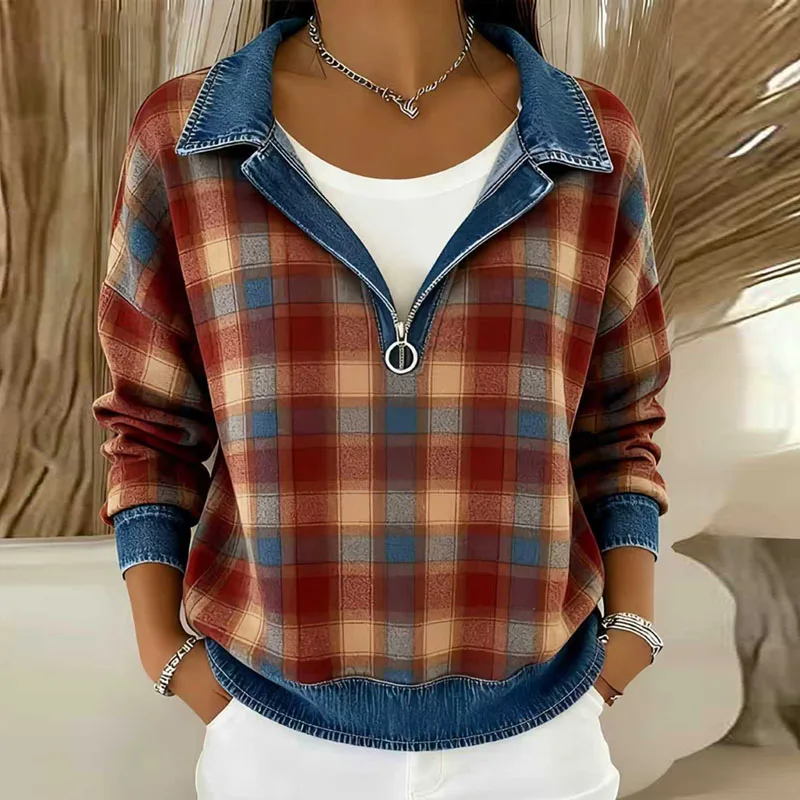 Y2K Clothes Hoodies New Plaid Print Hooded Sweatshirts Woman Retro Patchwork Button Top Cardigan Autumn Long Sleeve Coat Jackets