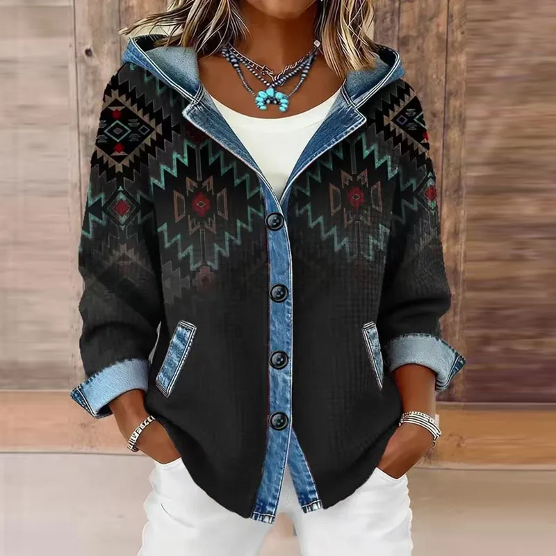 Y2K Clothes Hoodies New Plaid Print Hooded Sweatshirts Woman Retro Patchwork Button Top Cardigan Autumn Long Sleeve Coat Jackets