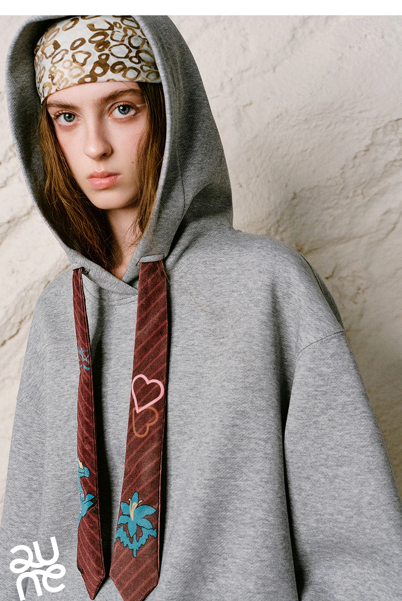TOYOUTH Liberte Series Women Sweatshirt 2026 Autumn New Nomadic Print Ribbon Detail Hooded Loose Top