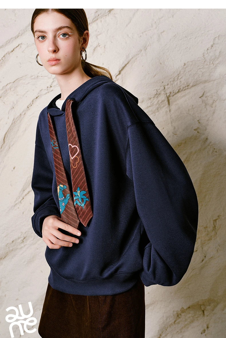 TOYOUTH Liberte Series Women Sweatshirt 2026 Autumn New Nomadic Print Ribbon Detail Hooded Loose Top