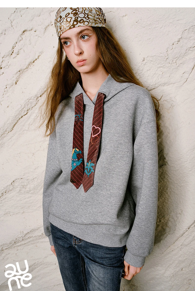 TOYOUTH Liberte Series Women Sweatshirt 2026 Autumn New Nomadic Print Ribbon Detail Hooded Loose Top