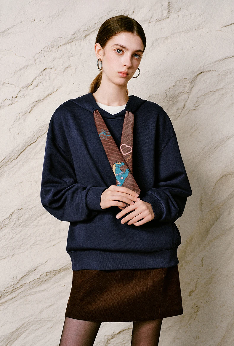 TOYOUTH Liberte Series Women Sweatshirt 2026 Autumn New Nomadic Print Ribbon Detail Hooded Loose Top