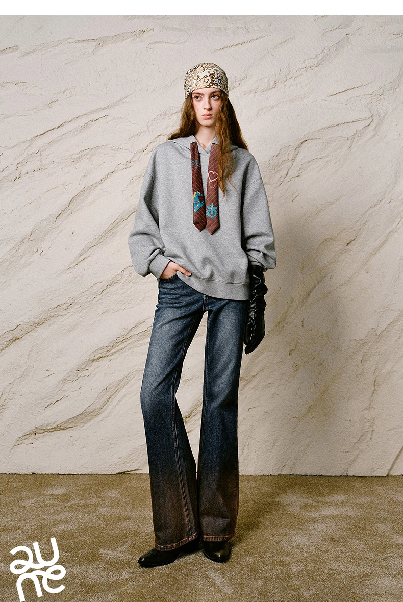 TOYOUTH Liberte Series Women Sweatshirt 2026 Autumn New Nomadic Print Ribbon Detail Hooded Loose Top