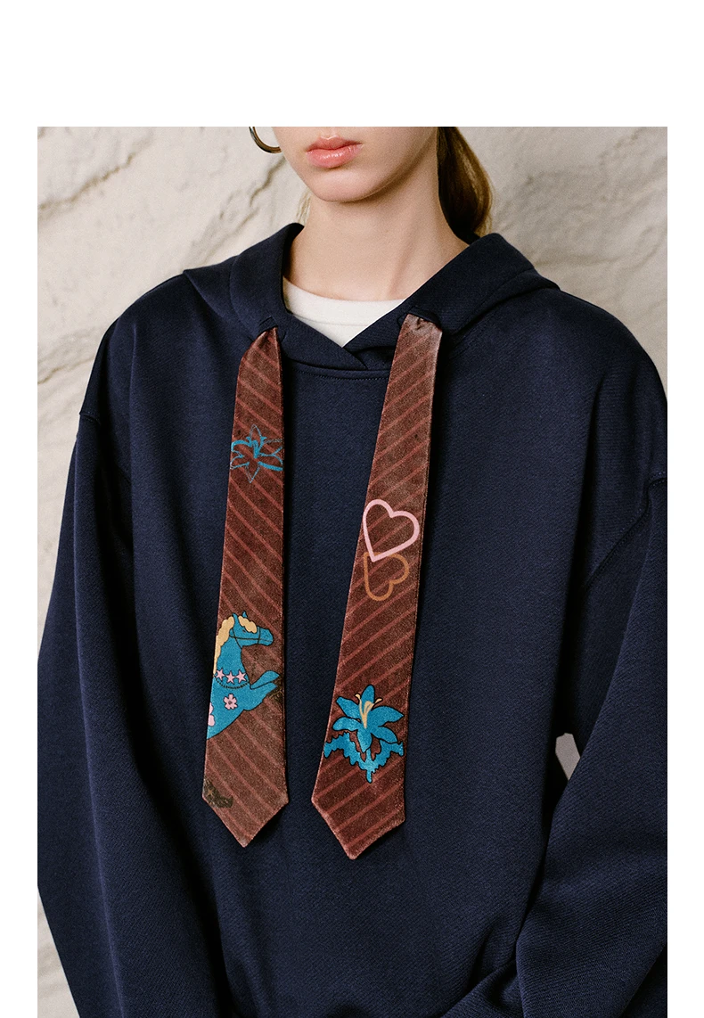 TOYOUTH Liberte Series Women Sweatshirt 2026 Autumn New Nomadic Print Ribbon Detail Hooded Loose Top