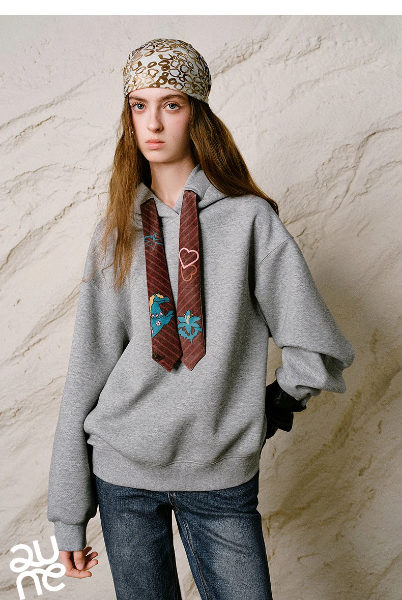 TOYOUTH Liberte Series Women Sweatshirt 2026 Autumn New Nomadic Print Ribbon Detail Hooded Loose Top