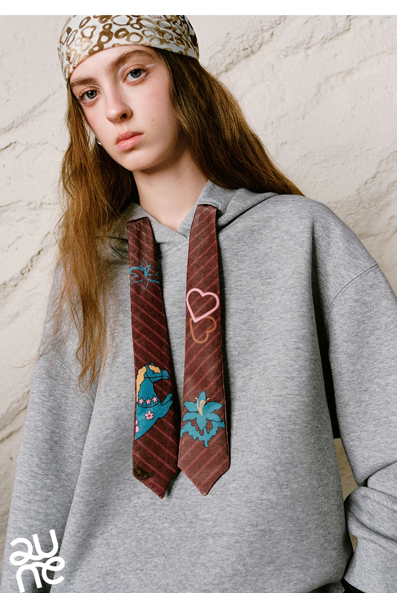 TOYOUTH Liberte Series Women Sweatshirt 2026 Autumn New Nomadic Print Ribbon Detail Hooded Loose Top