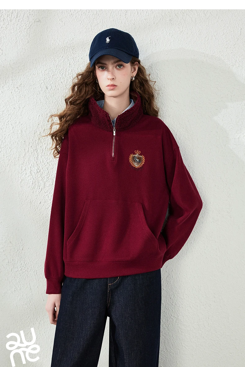 TOYOUTH Women Sweatshirt 2026 Autumn New Fleece College Style Embroidered Plaid Collar Loose Top