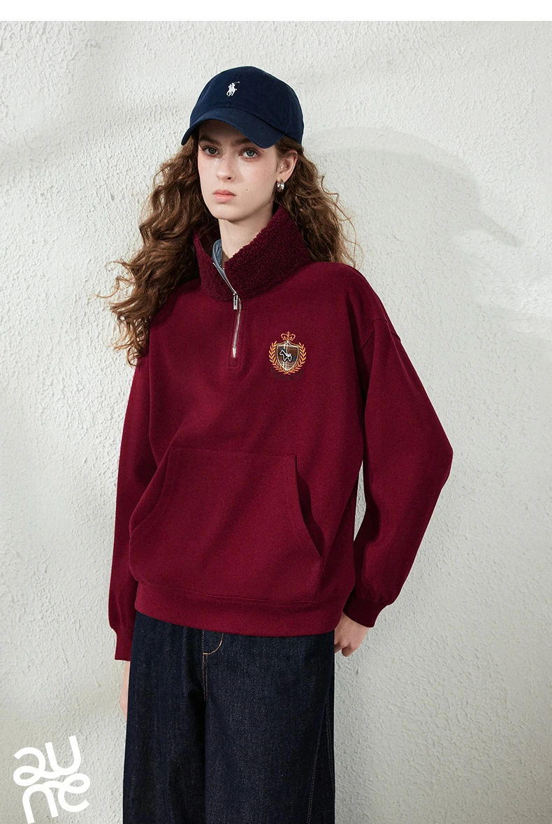TOYOUTH Women Sweatshirt 2026 Autumn New Fleece College Style Embroidered Plaid Collar Loose Top
