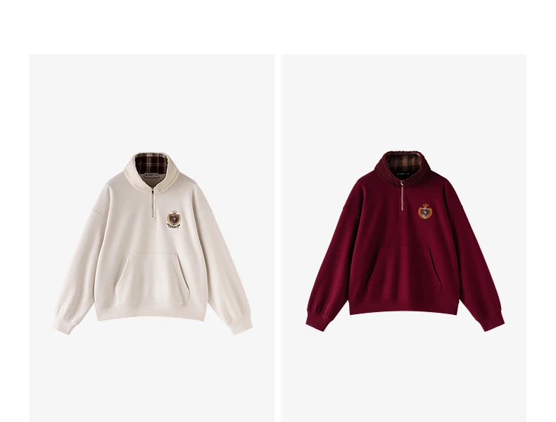 TOYOUTH Women Sweatshirt 2026 Autumn New Fleece College Style Embroidered Plaid Collar Loose Top