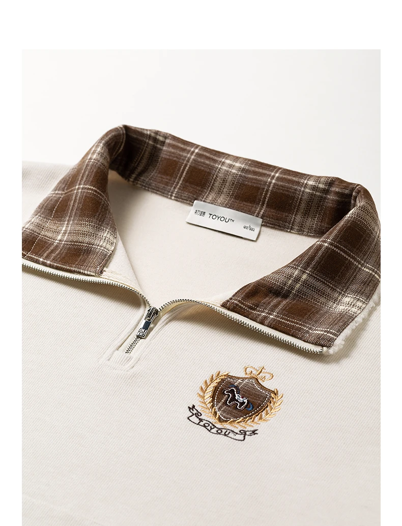 TOYOUTH Women Sweatshirt 2026 Autumn New Fleece College Style Embroidered Plaid Collar Loose Top