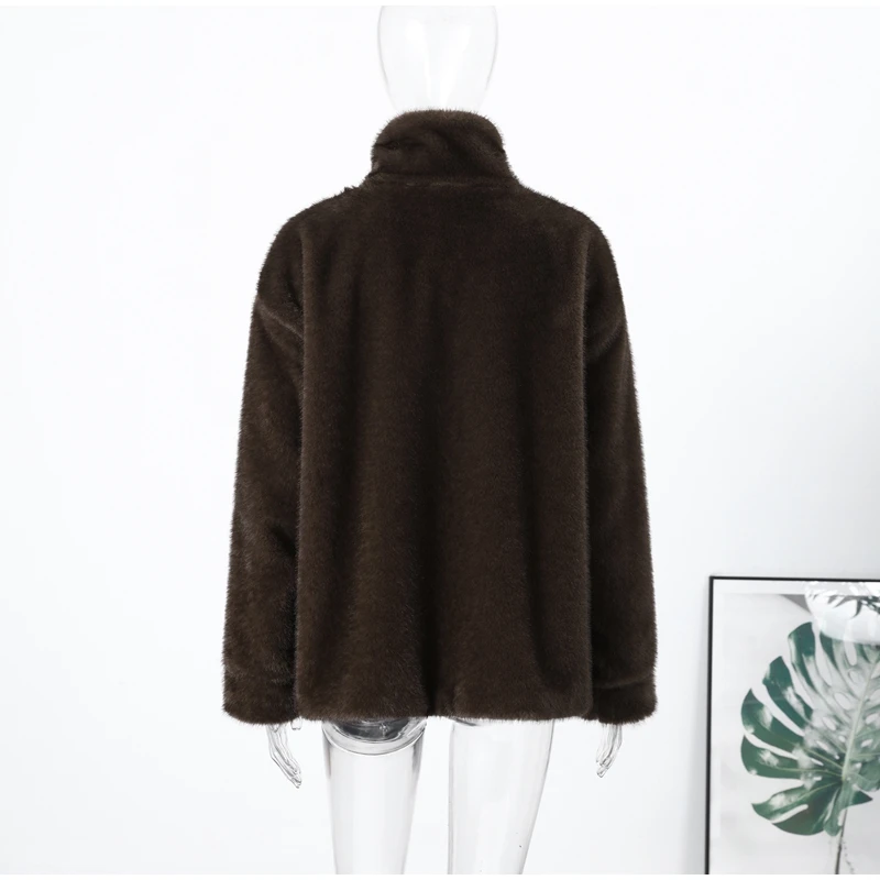 2026 Spring Autumn New Faux Fur Sweatshirt For Women Casual Stand Collar Long Sleeve Pockets Jumpers Female Chic Street Chic Top
