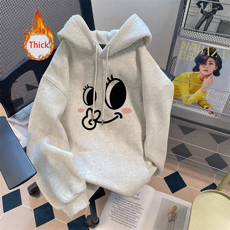 Winter Thick Kawaii Hoodies Women Warm Long Sleeve Loose Cute Sweatshirt Fashion Female Preppy Style Casual Sweet Outwear Tops