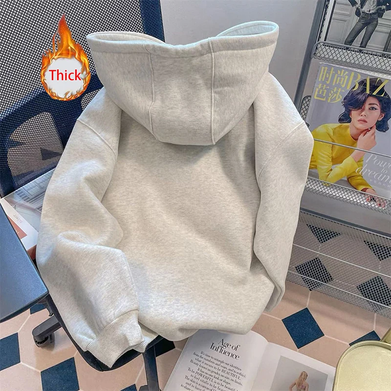 Winter Thick Kawaii Hoodies Women Warm Long Sleeve Loose Cute Sweatshirt Fashion Female Preppy Style Casual Sweet Outwear Tops
