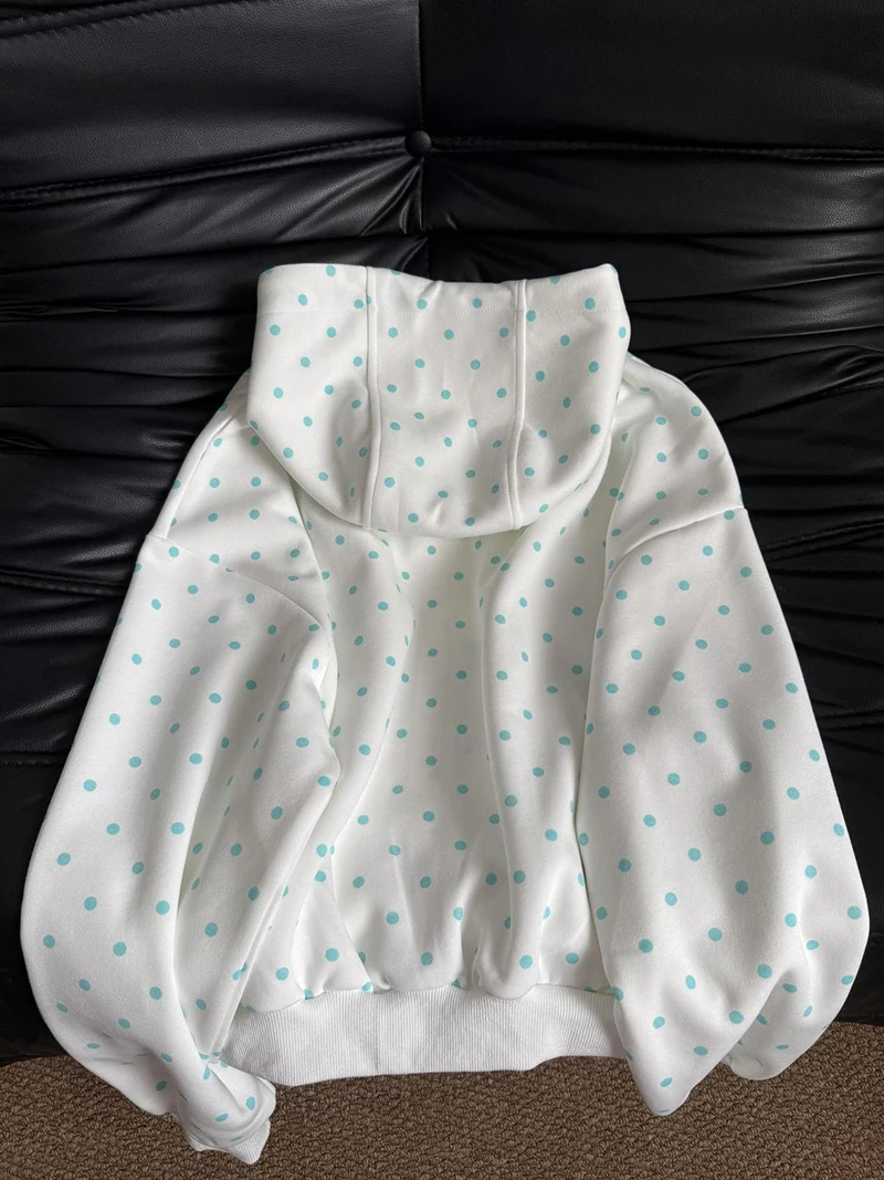 Kawaii Dot Letter Hoodies Women Loose Fashion Preppy Style Cute Sweet Sweatshirts Fall Chic Causal Lady Long Sleeve Pockets Tops