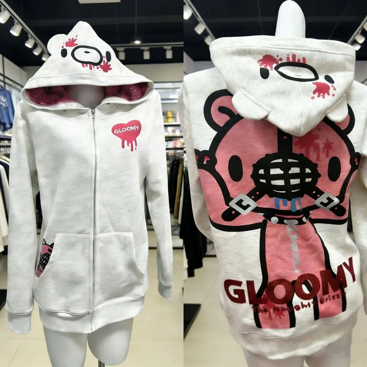 Subculture Blood Powder Violent Bear Zip Up Hoodie Loose Anime Hoodies Women Fleece Sweatshirt Top Harajuku Shibuya Jacket