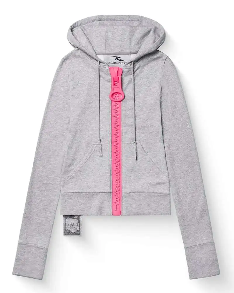 Y2K Vintage Giant Zipper Zip Up Hoodie Women Harajuku Slim Fit Cropped Sweatshirts Long Sleeve Chunky Zip Outerwear Streetwear