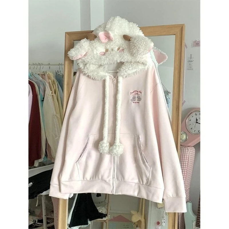 Japanese Kawaii Sweatshirt Long Seleeve Casual Women Subculture Hoodies Rivet Print Coat Cute Sweet Style Chic Women Clothing
