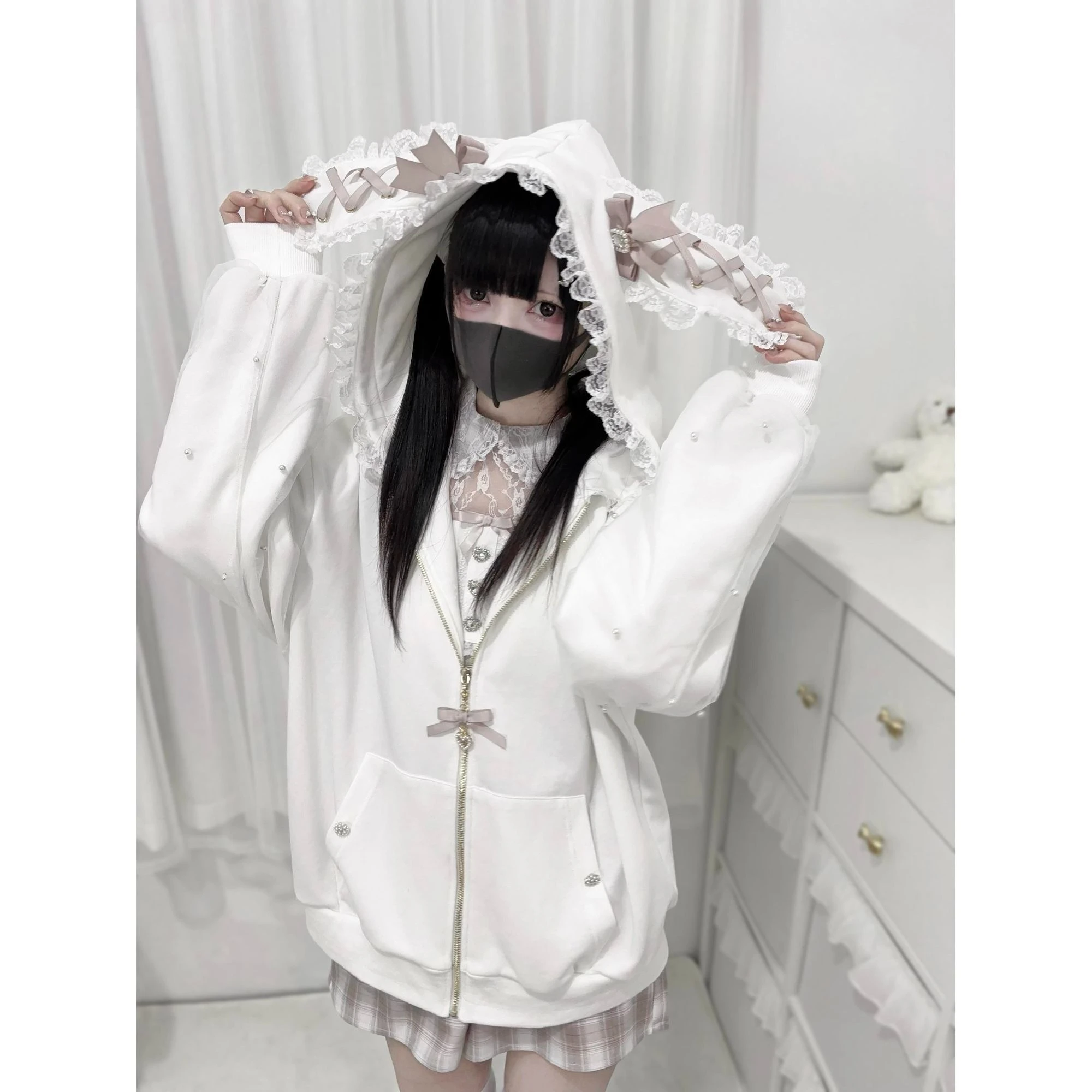 Japanese Kawaii Sweatshirt Long Seleeve Casual Women Subculture Hoodies Rivet Print Coat Cute Sweet Style Chic Women Clothing