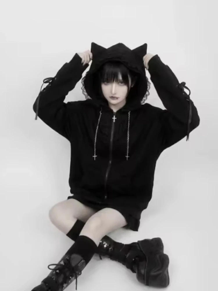 Japanese Kawaii Sweatshirt Long Seleeve Casual Women Subculture Hoodies Rivet Print Coat Cute Sweet Style Chic Women Clothing