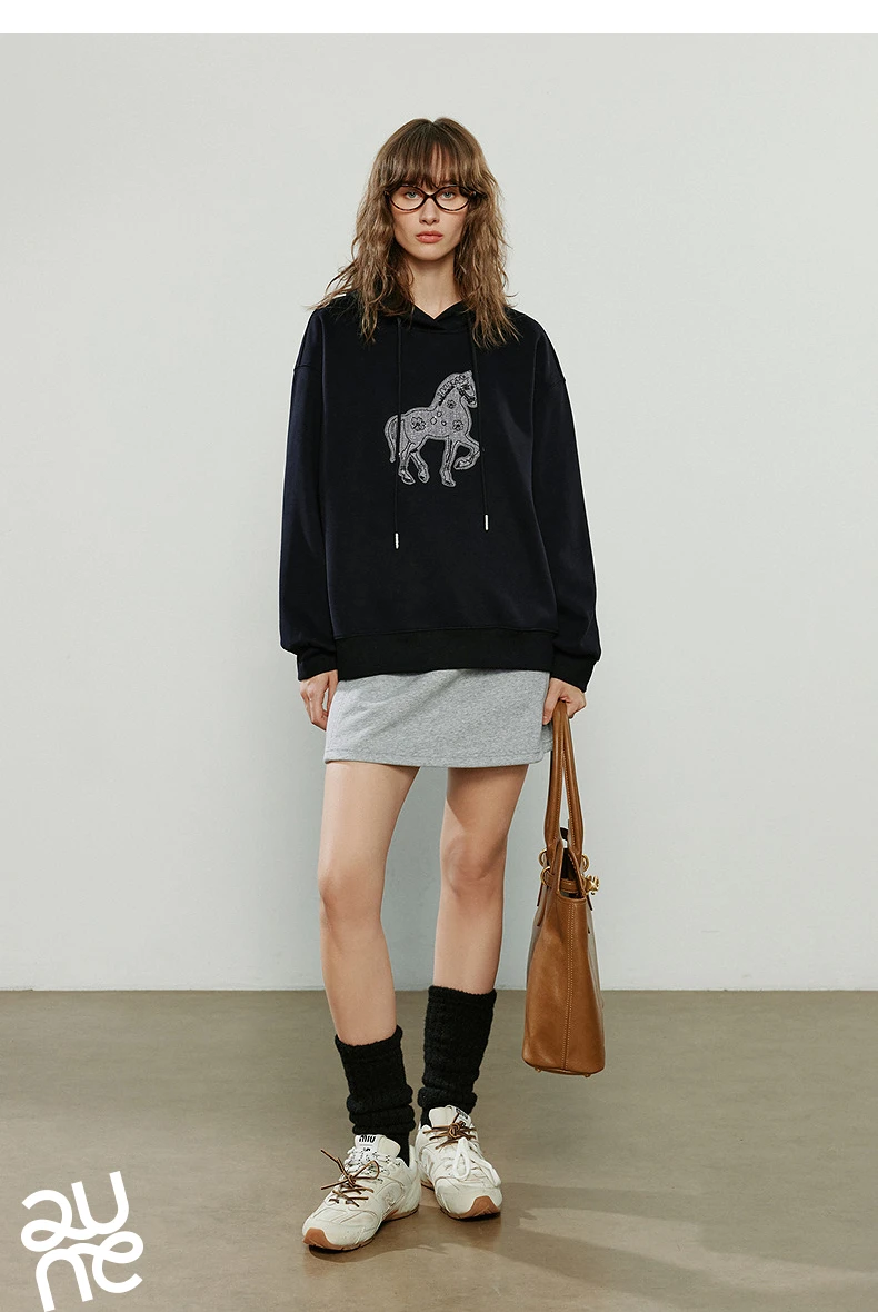 TOYOUTH Women Hoodies 2025 Winter New Loose Crew-neck Warm Applique Embroidery Tops