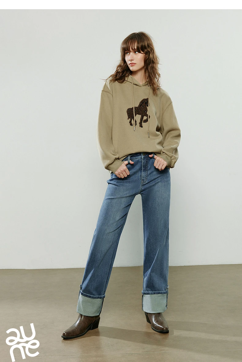 TOYOUTH Women Hoodies 2025 Winter New Loose Crew-neck Warm Applique Embroidery Tops