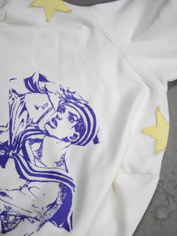 JoJo SBR Johnny Joestar Hoodie Anime Zip Up Jacket Y2K Aesthetic Star Print Oversized Casual Streetwear Sweatshirt