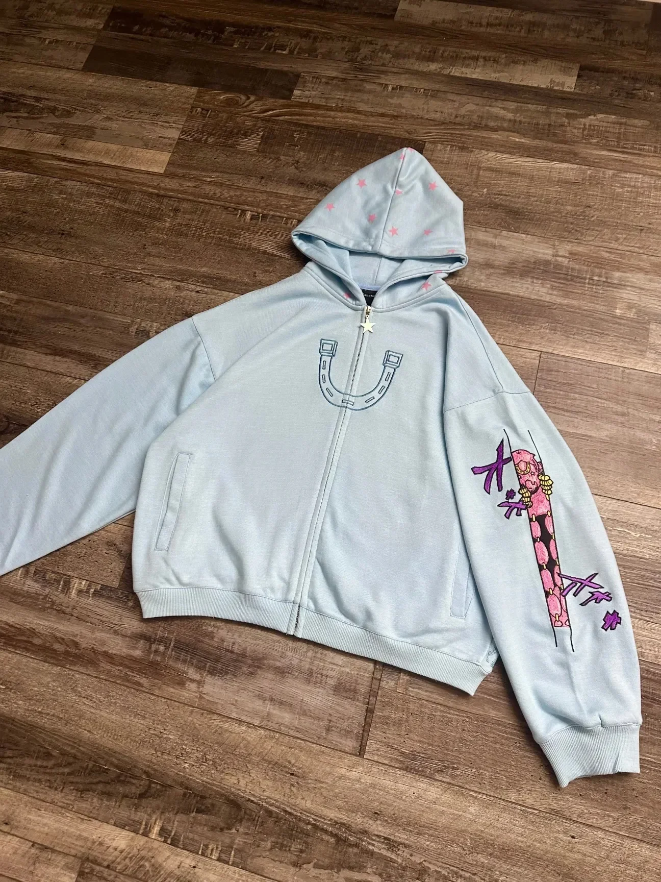 JoJo SBR Johnny Joestar Hoodie Anime Zip Up Jacket Y2K Aesthetic Star Print Oversized Casual Streetwear Sweatshirt