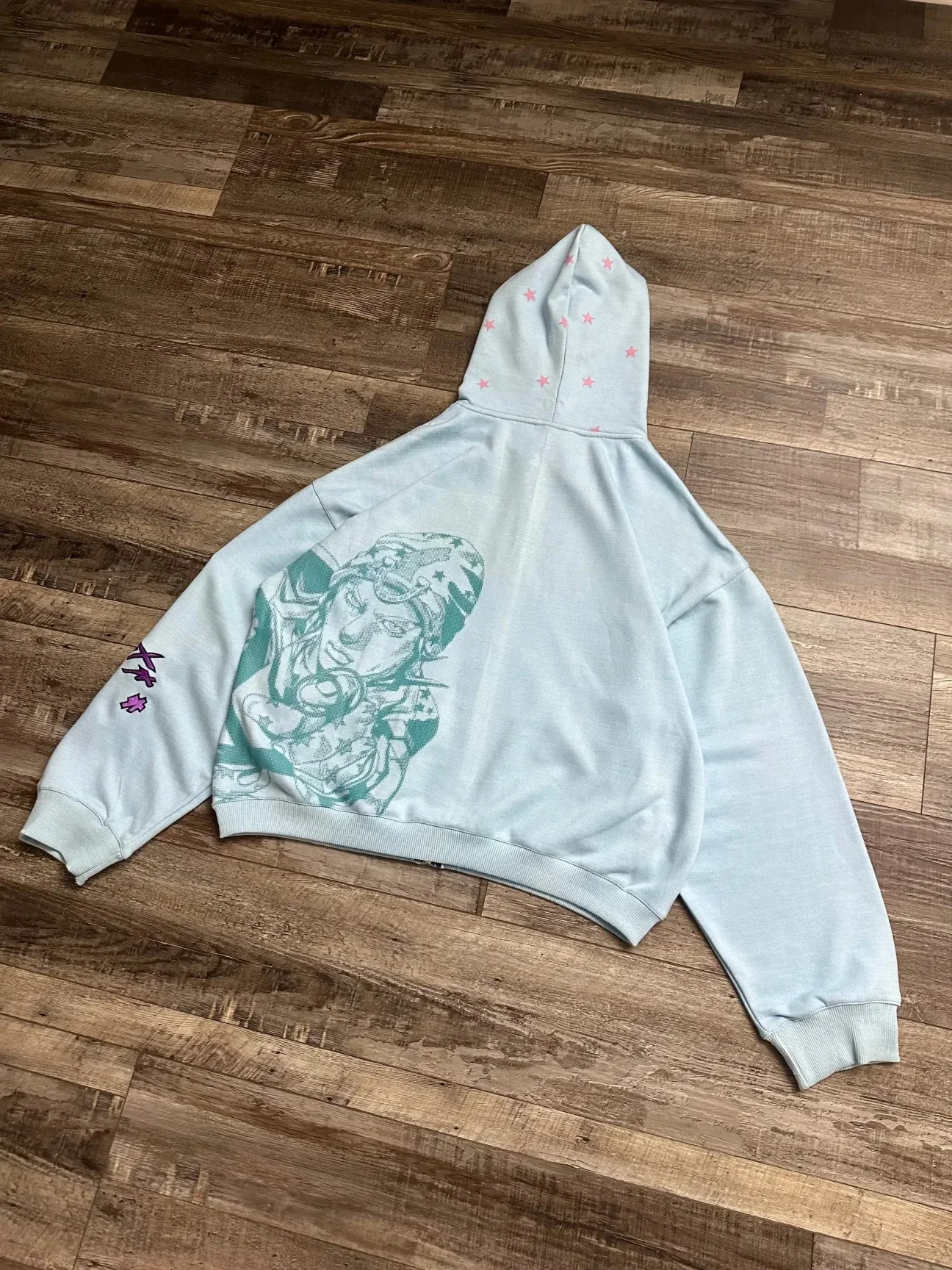 JoJo SBR Johnny Joestar Hoodie Anime Zip Up Jacket Y2K Aesthetic Star Print Oversized Casual Streetwear Sweatshirt