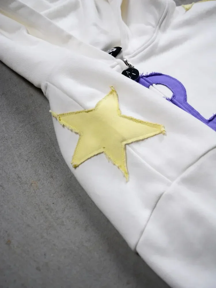 JoJo SBR Johnny Joestar Hoodie Anime Zip Up Jacket Y2K Aesthetic Star Print Oversized Casual Streetwear Sweatshirt