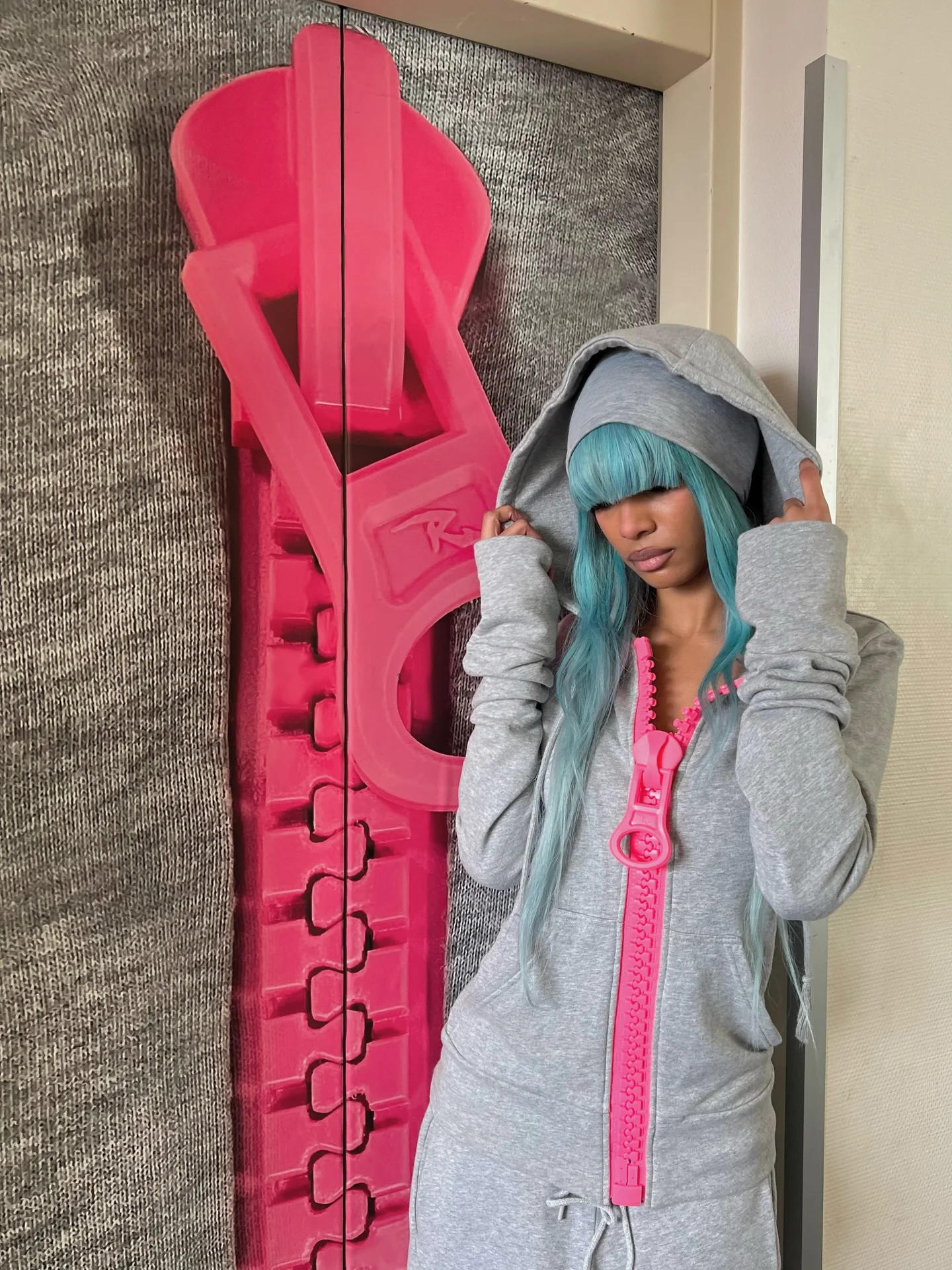 Fashion Street Retro Punk Design Harajuku Aesthetic Oversized Hooded Sweatshirt Y2K Jacket Womens Pink Giant Zipper Gray Hoodie