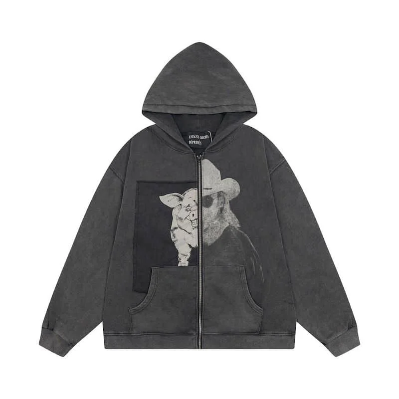 Oversized Hoodies for Women and Men Ins Trendy Zip Up Cardigan Hooded Coats Patchwork Printed Hooded Sweatshirts Jackets Autumn