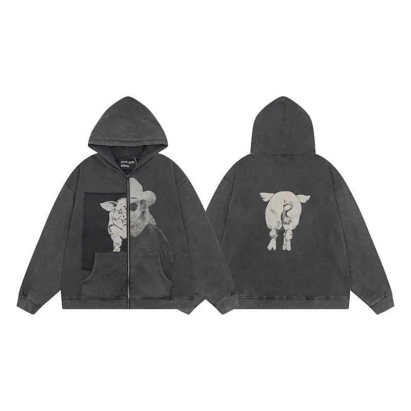 Oversized Hoodies for Women and Men Ins Trendy Zip Up Cardigan Hooded Coats Patchwork Printed Hooded Sweatshirts Jackets Autumn