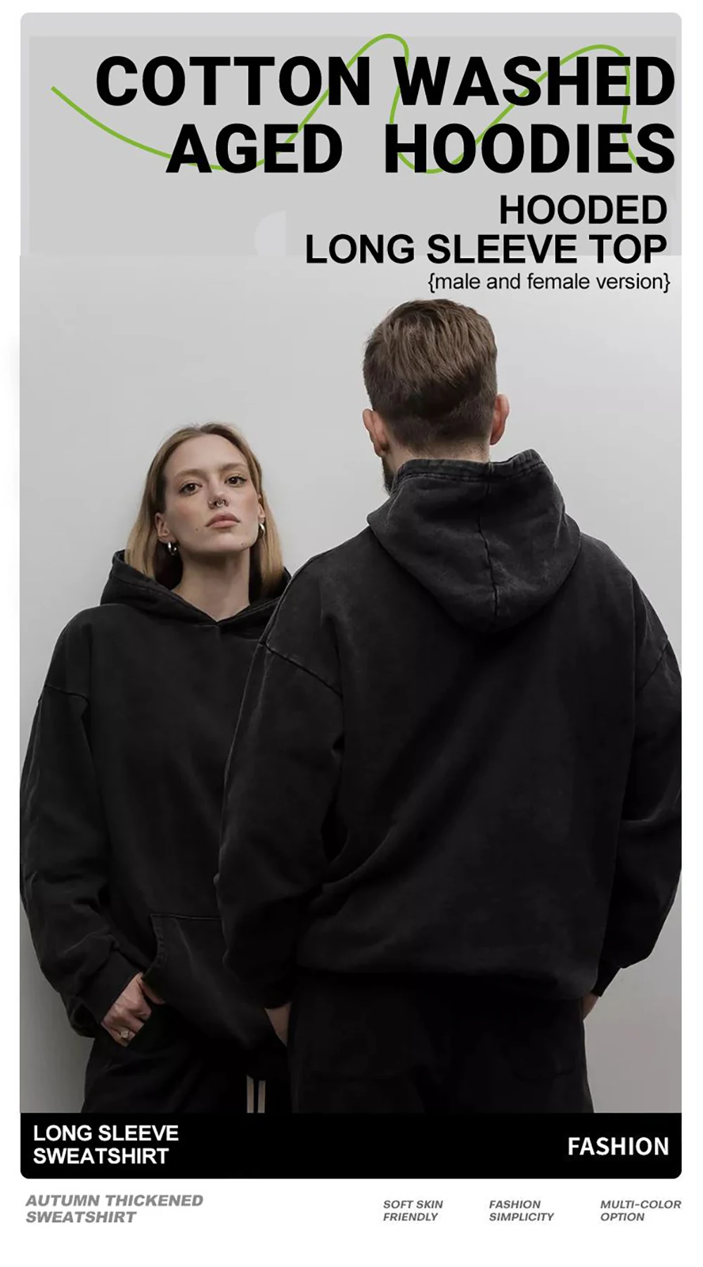 100% Cotton Couple Washed Hoodies Oversized Autumn Women Hoody Comfortable Family Pullovers Loose Team Casual Woman Clothing