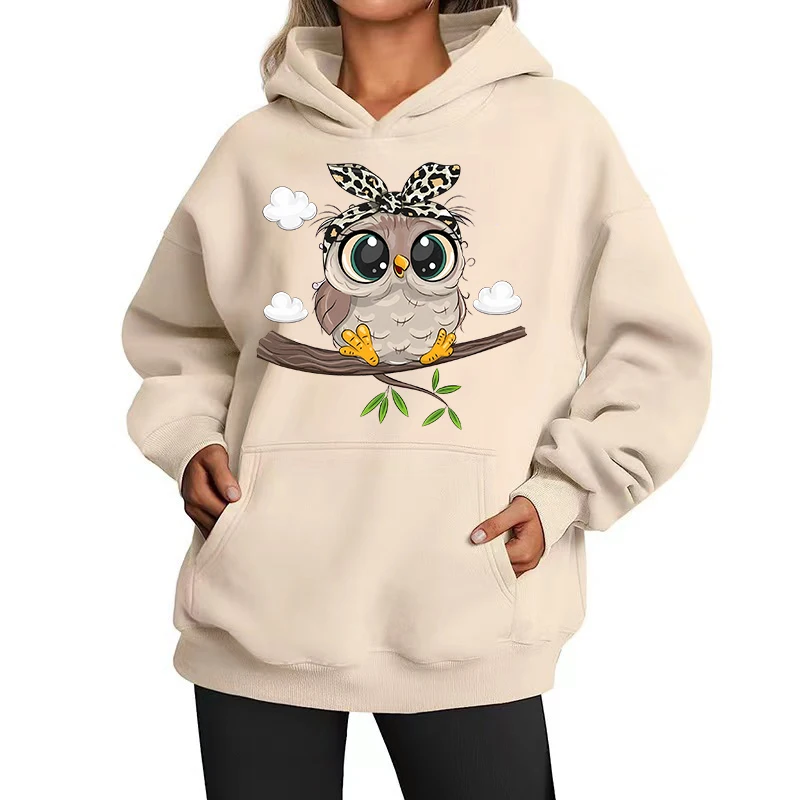 Cute Owl Design Women Hoodies American Style Casual Hoody Autumn Hip Hop Female Hoodie Casual Fleece Clothing Female Sweatshirt