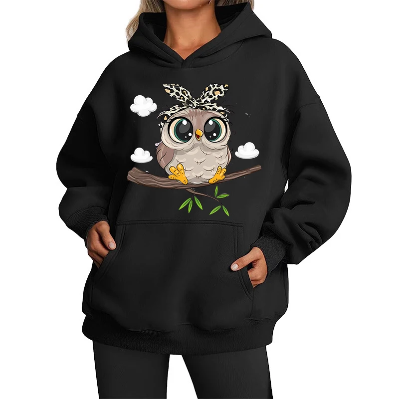 Cute Owl Design Women Hoodies American Style Casual Hoody Autumn Hip Hop Female Hoodie Casual Fleece Clothing Female Sweatshirt