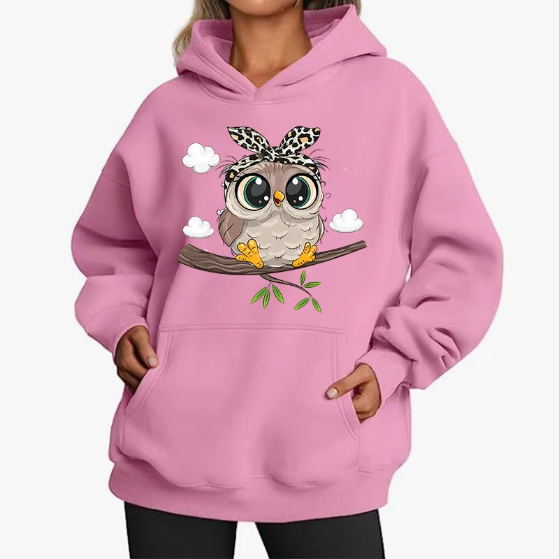 Cute Owl Design Women Hoodies American Style Casual Hoody Autumn Hip Hop Female Hoodie Casual Fleece Clothing Female Sweatshirt