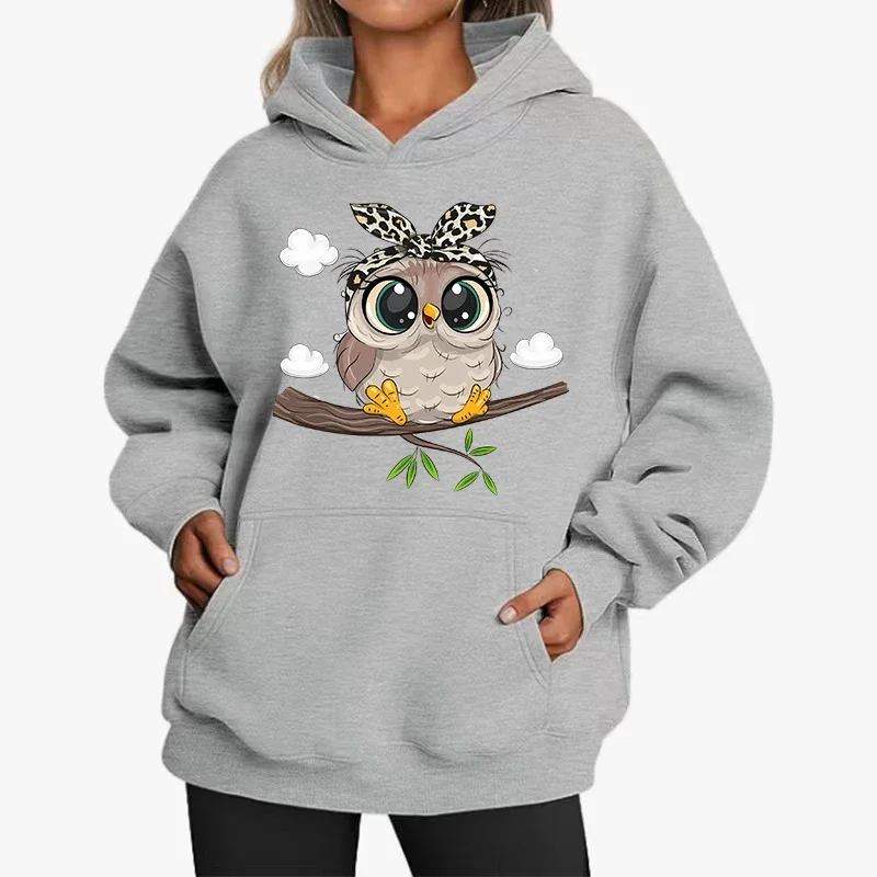 Cute Owl Design Women Hoodies American Style Casual Hoody Autumn Hip Hop Female Hoodie Casual Fleece Clothing Female Sweatshirt